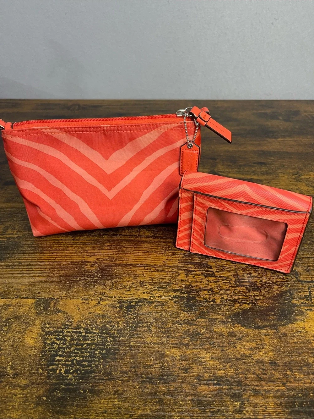 COACH Nylon Travel Bag And Wallet Zebra Print Orange Coral Lot
